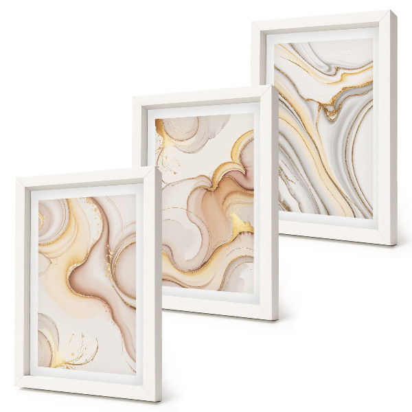 Conjunto de 3 quadros decorativos Motivos abstratos lineares para decoração elegante
