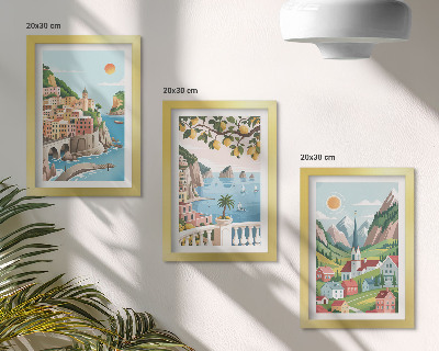 Conjunto de molduras com imagens Paisagens pitorescas com mar e frutas cítricas