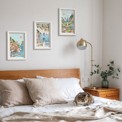 Conjunto de molduras com imagens Paisagens pitorescas com mar e frutas cítricas