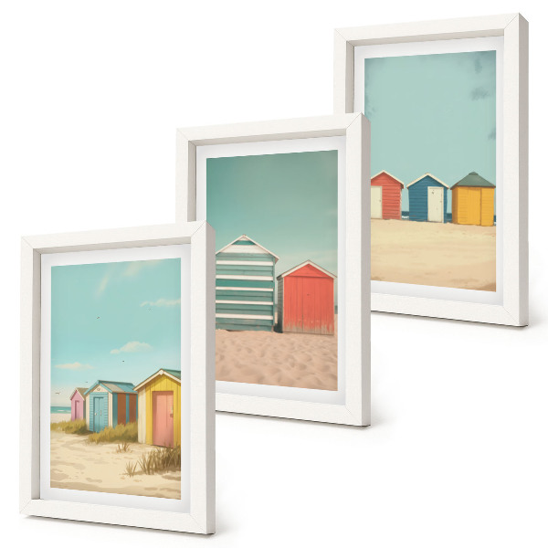 Tríptico com moldura Casas de praia coloridas sob o sol de verão