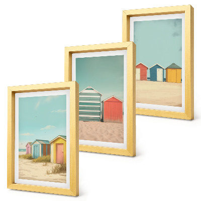 Tríptico com moldura Casas de praia coloridas sob o sol de verão