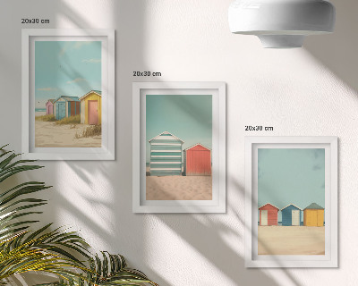 Tríptico com moldura Casas de praia coloridas sob o sol de verão