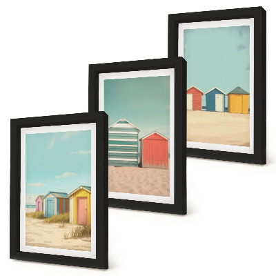 Tríptico com moldura Casas de praia coloridas sob o sol de verão