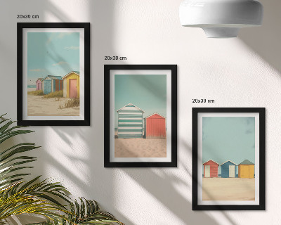 Tríptico com moldura Casas de praia coloridas sob o sol de verão