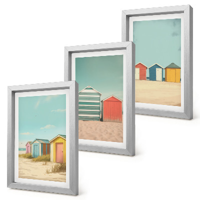 Tríptico com moldura Casas de praia coloridas sob o sol de verão