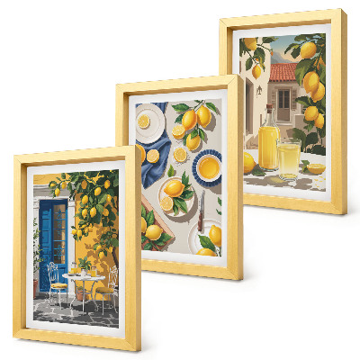 Conjunto de 3 quadros decorativos Jardim de limões com limões e bebidas na mesa