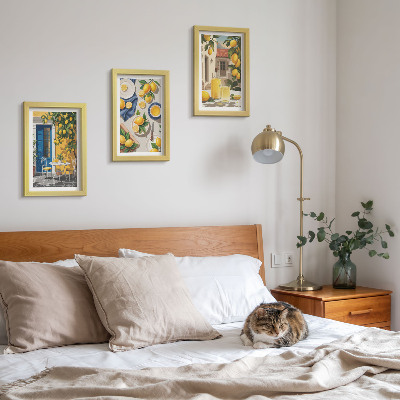 Conjunto de 3 quadros decorativos Jardim de limões com limões e bebidas na mesa