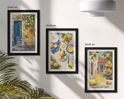Conjunto de 3 quadros decorativos Jardim de limões com limões e bebidas na mesa