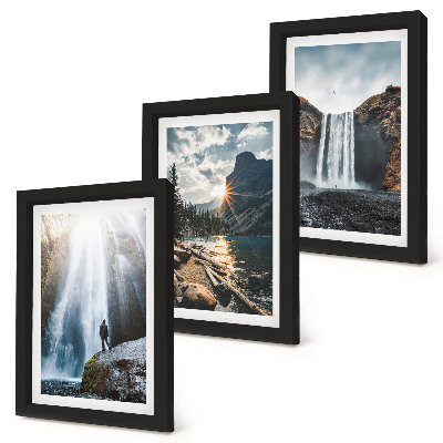 Conjunto de molduras com imagens Cachoeiras nas montanhas com belas paisagens naturais.