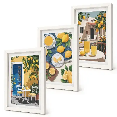 Conjunto de 3 quadros decorativos limonada com vista para a Itália e pátio ensolarado