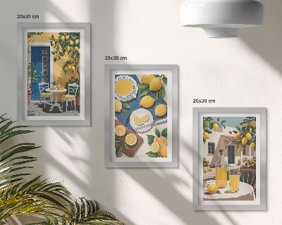 Conjunto de 3 quadros decorativos Limonada com vista para a Itália e um pátio ensolarado.