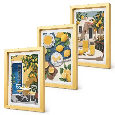 Conjunto de 3 quadros decorativos limonada com vista para a Itália e pátio ensolarado