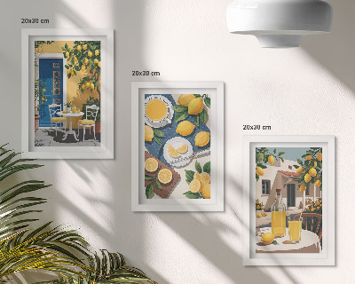 Conjunto de 3 quadros decorativos Limonada com vista para a Itália e um pátio ensolarado.