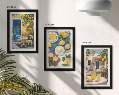 Conjunto de 3 quadros decorativos Limonada com vista para a Itália e um pátio ensolarado.