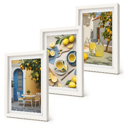 Conjunto de molduras com imagens Limões, limonada, portas azuis, vistas de verão
