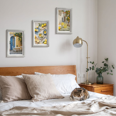 Conjunto de molduras com imagens Limões, limonada, portas azuis, vistas de verão
