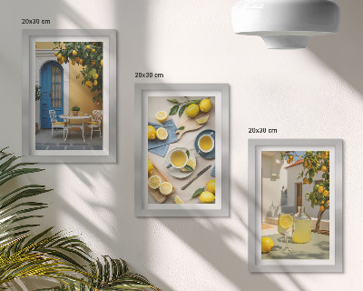 Conjunto de molduras com imagens Limões, limonada, portas azuis, vistas de verão