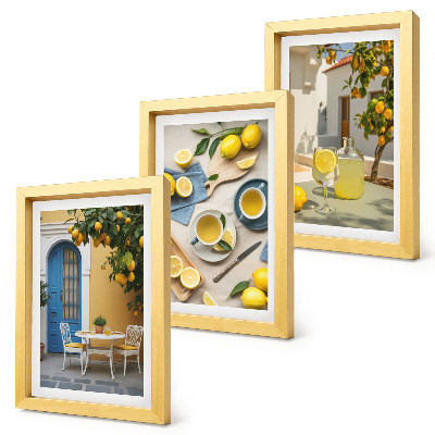 Conjunto de molduras com imagens Limões, limonada, portas azuis, vistas de verão
