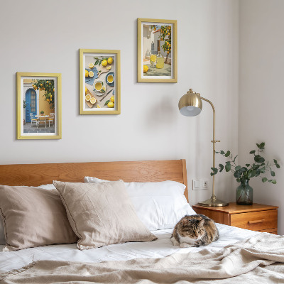 Conjunto de molduras com imagens Limões, limonada, portas azuis, vistas de verão