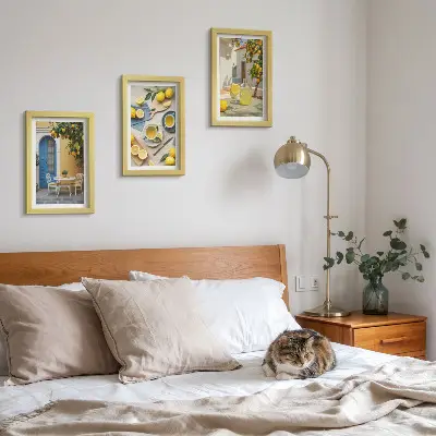 Conjunto de molduras com imagens tema de limões, limonada, portas azuis e vistas de verão