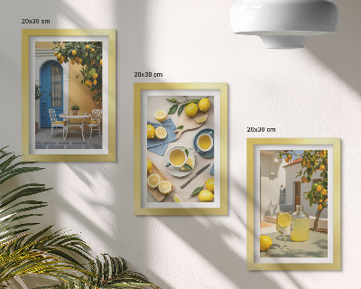 Conjunto de molduras com imagens Limões, limonada, portas azuis, vistas de verão