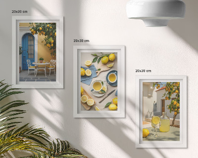 Conjunto de molduras com imagens Limões, limonada, portas azuis, vistas de verão