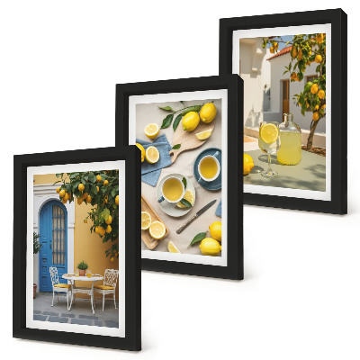 Conjunto de molduras com imagens Limões, limonada, portas azuis, vistas de verão