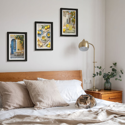 Conjunto de molduras com imagens Limões, limonada, portas azuis, vistas de verão