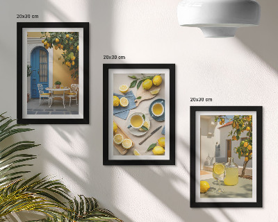 Conjunto de molduras com imagens Limões, limonada, portas azuis, vistas de verão