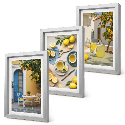 Conjunto de molduras com imagens Limões, limonada, portas azuis, vistas de verão