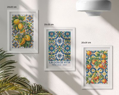 Tríptico com moldura Pôsteres com estampas abstratas cítricas e coloridas