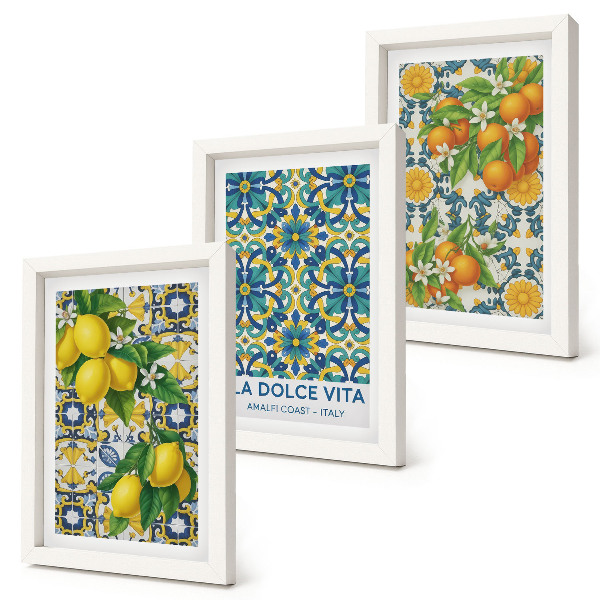 Conjunto de 3 quadros decorativos Flores de limão e laranjas ao estilo italiano