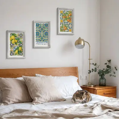 Conjunto de 3 quadros decorativos com estampa de flores de limão e laranjas ao estilo italiano