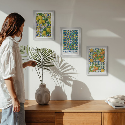 Conjunto de 3 quadros decorativos Flores de limão e laranjas ao estilo italiano