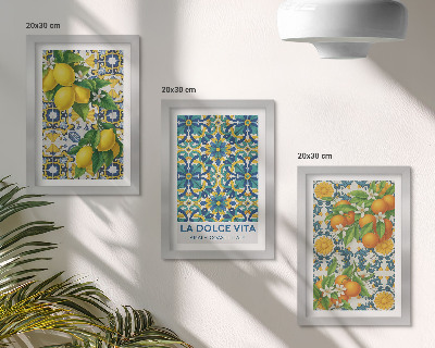 Conjunto de 3 quadros decorativos Flores de limão e laranjas ao estilo italiano