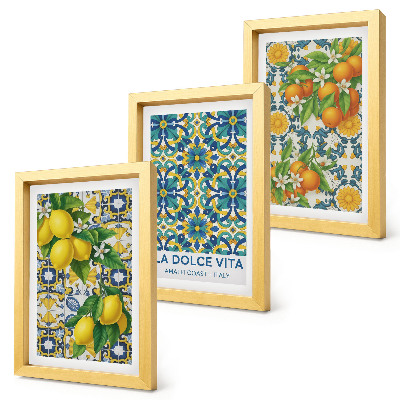 Conjunto de 3 quadros decorativos Flores de limão e laranjas ao estilo italiano