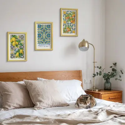 Conjunto de 3 quadros decorativos com estampa de flores de limão e laranjas ao estilo italiano