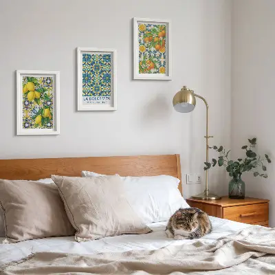 Conjunto de 3 quadros decorativos com estampa de flores de limão e laranjas ao estilo italiano