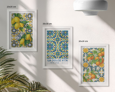 Conjunto de 3 quadros decorativos Flores de limão e laranjas ao estilo italiano