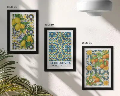 Conjunto de 3 quadros decorativos com estampa de flores de limão e laranjas ao estilo italiano