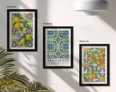 Conjunto de 3 quadros decorativos Flores de limão e laranjas ao estilo italiano