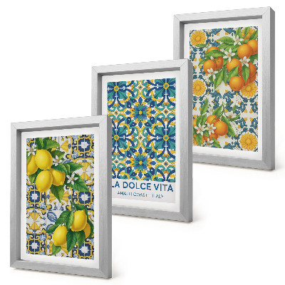 Conjunto de 3 quadros decorativos Flores de limão e laranjas ao estilo italiano