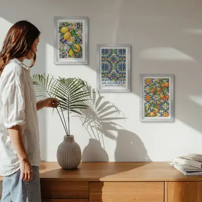 Conjunto de quadros decorativos com estampas de flores de limoeiro e laranjeira