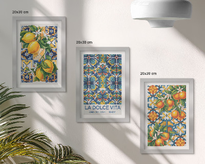 Conjunto de molduras com imagens Flores de limão e laranjeira em padrões coloridos