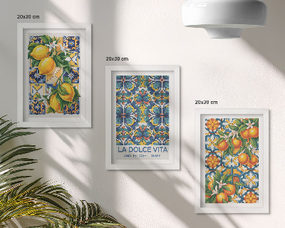 Conjunto de molduras com imagens Flores de limão e laranjeira em padrões coloridos