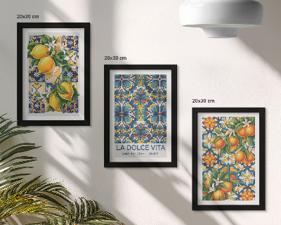 Conjunto de molduras com imagens Flores de limão e laranjeira em padrões coloridos