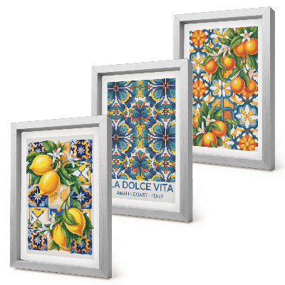 Conjunto de molduras com imagens Flores de limão e laranjeira em padrões coloridos