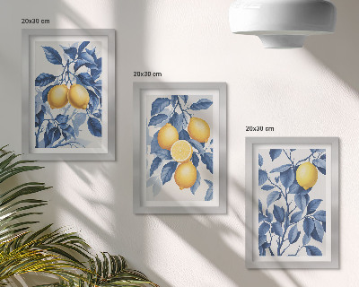 Conjunto de molduras com imagens Limões em galhos com folhas azuis