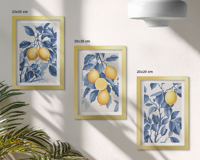 Conjunto de molduras com imagens Limões em galhos com folhas azuis