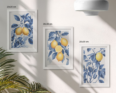 Conjunto de molduras com imagens Limões em galhos com folhas azuis